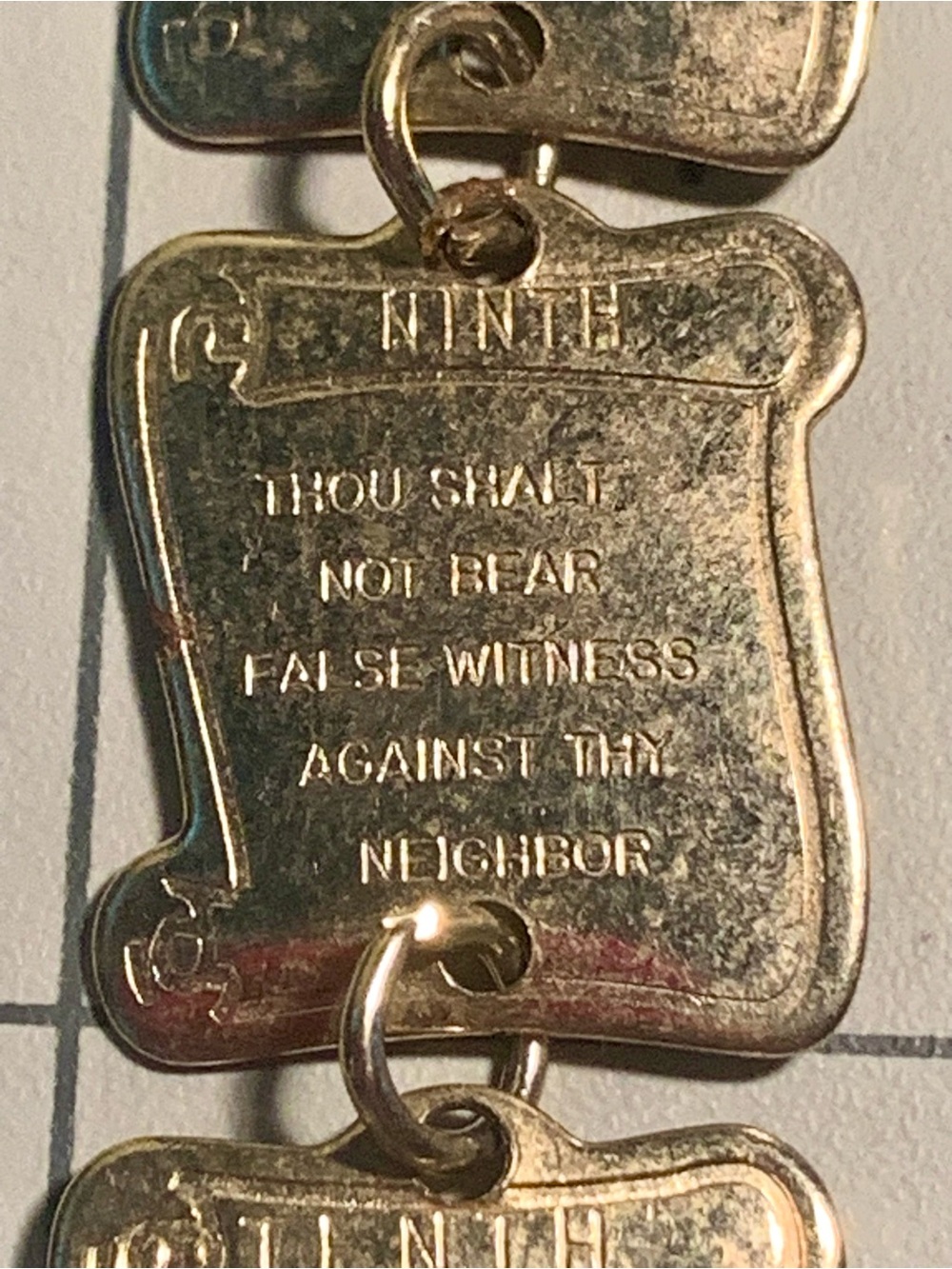 Gold Tone Linked Panel bookmark with Engraved Panels 10 Commandments - Picture 14 of 15